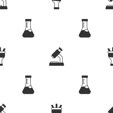 Set Test tube, Microscope and  on seamless pattern. Vector Stockillustratie