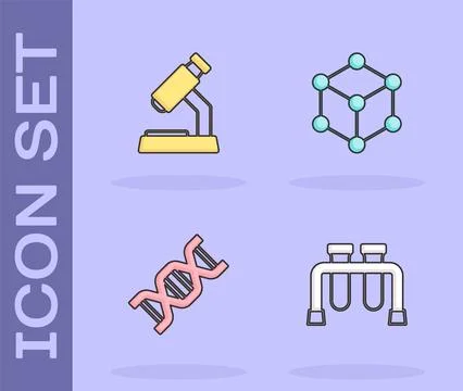Set Test tube, Microscope, DNA symbol and Molecule icon. Vector イラスト素材