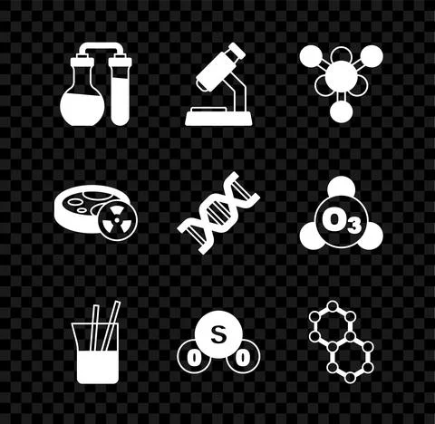 Set Test tube, Microscope, Molecule, Laboratory glassware, Sulfur dioxide SO2 イラスト素材