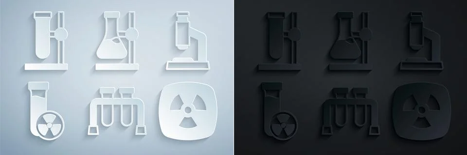Set Test tube, Microscope, with toxic liquid, Radioactive, flask on stand and イラスト素材