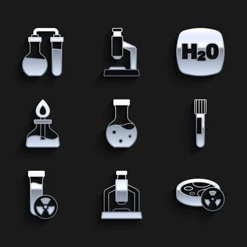 Set Test tube, Microscope, with toxic liquid, Alcohol or spirit burner, Chemical イラスト素材