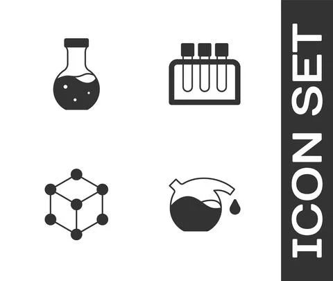 Set Test tube, Molecule and icon. Vector Illustrazione stock