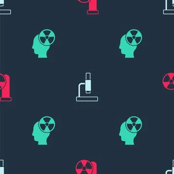 Set Test tube radiation, Microscope and Head and symbol on seamless pattern Stockillustratie