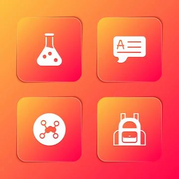 Set Test tube, Speech bubbles with Answer, Chemical formula and School back.. Ilustração Stock