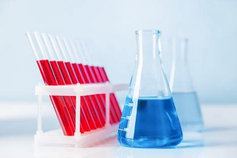Set of test tubes and flask Stock Photos