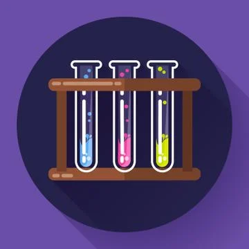 Set test tubes bubbling sparkling liquid icon. Flat 2.0 design style. Stock Illustration