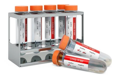 Set test tubes with COVID-19 nasal swab laboratory tests in test tube rack. 3 イラスト素材