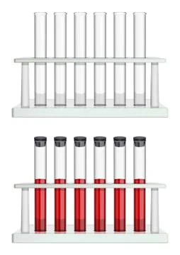 A set of test tubes in racks. Empty and blood filled tubes. Special laboratory Stock Illustration