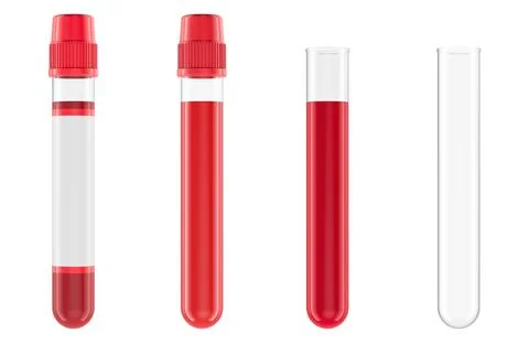 Set of test tubes. Test Tubes with blood and empty. 3D rendering Illustrazione stock