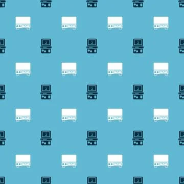 Set Tetris and Old video cassette player on seamless pattern. Vector Stock Illustration