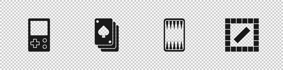 Set Tetris, Playing cards, Backgammon board and Board game icon. Vector Stock Illustration