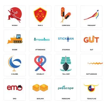 Set of texas flag, periscope, emo, tall ship, g globe, stickman, dozer, corn  Illustrazione stock gratuita