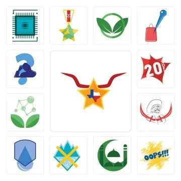 Set of texas star, oops, masjid, crossed skis, waterproof, pirate, antioxidan Illustrazione stock gratuita