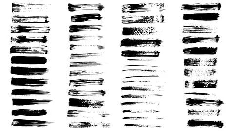 Set of text boxes with strokes, brush texture banners, grunge style Stock Illustration