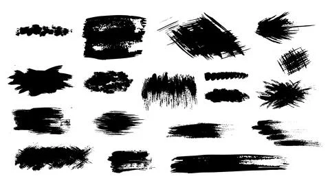 Set of text boxes with strokes, brush texture banners, grunge style Stock Illustration
