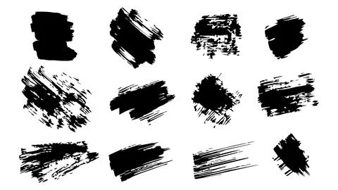 Set of text boxes with strokes, brush texture banners, grunge style Stock Illustration