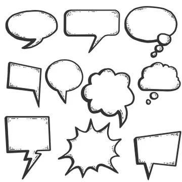 Set of text bubbles. Sketch scratch board imitation. Stock Illustration