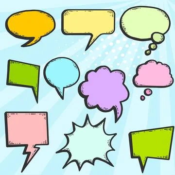 Set of text bubbles. Sketch scratch board imitation color. Stock Illustration