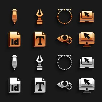 Set Text file document, Laptop and cursor, Computer monitor, Red eye effect, ID Stock Illustration