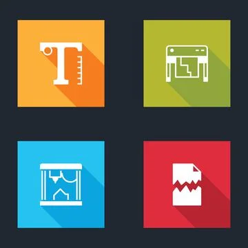 Set Text, Plotter, 3D printer and Torn document icon. Vector Illustrazione stock