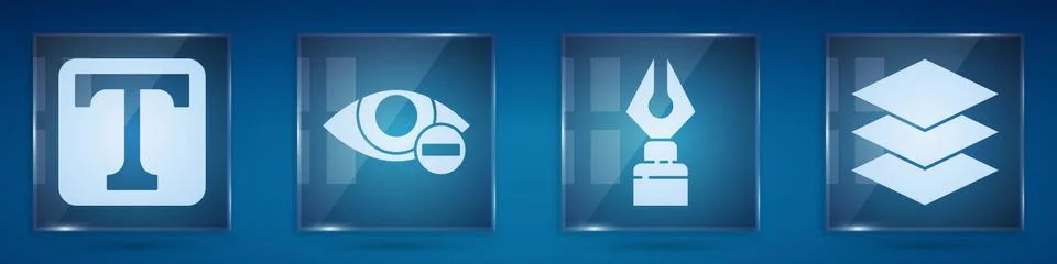 Set Text, Red eye effect, Fountain pen nib and Layers. Square glass panels Illustrazione stock