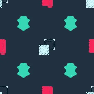 Set Textile fabric roll, and Leather on seamless pattern. Vector Stock Illustration