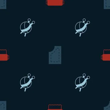 Set Textile fabric roll, Sewing pattern and Yarn ball with knitting needles on Stock Illustration