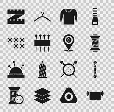 Set Textile fabric roll, Yarn, Sewing thread, Sweater, Needle for sewing Stock Illustration