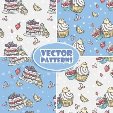 Set  texture with the image of cupcakes and blackberry pie Stock Illustration
