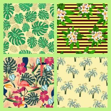Set of texture with tropical and summer symbol  pattern in tropical style. Stock Illustration