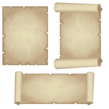 Set textured papyrus scrolls isolated on white backgrund. Vector. Stock Illustration