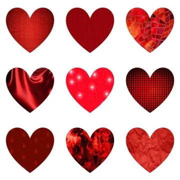 Set of textured red hearts Stock Illustration