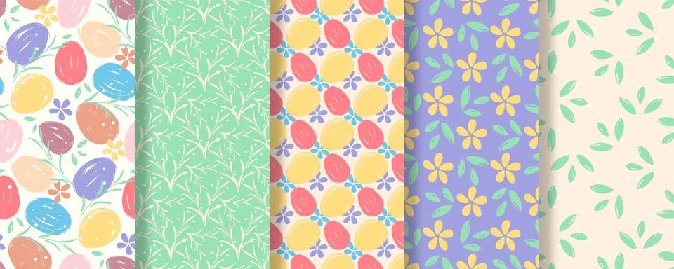 Set of textured seamless patterns on Easter theme Illustrazione stock