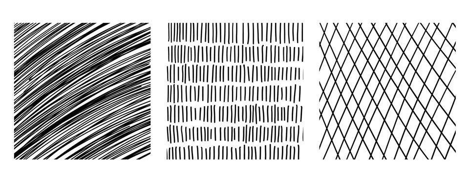 Set of textures with different hand drawn patterns. Pencil lines on white b.. Stock Illustration