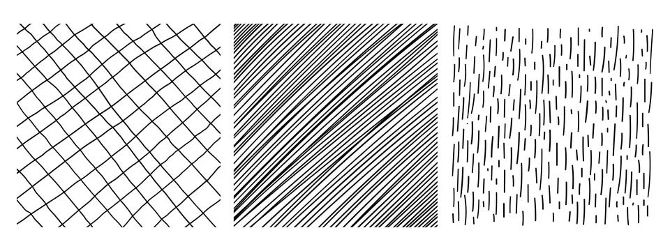 Set of textures with different hand drawn squares patterns. Pencil lines on.. Illustrazione stock