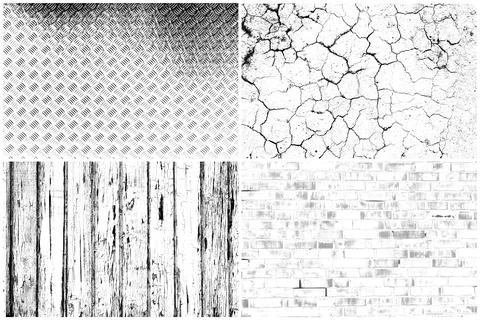 Set textures different materials wood concrete and metal, monochrome backgrou Ilustración de archivo
