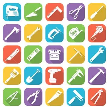 Set of tflat style tools icons on a different colors Stock Illustration