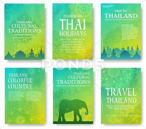 Set of Thailand country ornament illustration concept. Art traditional, poster Stock Illustration