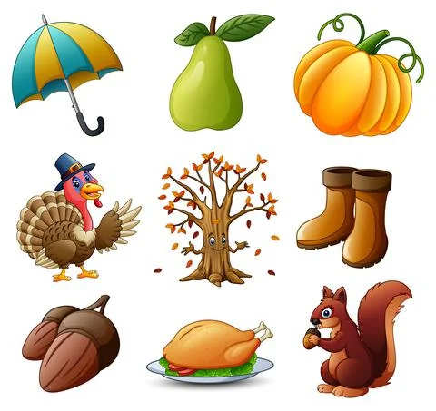 Set of thanksgiving elements on white background 스톡 일러스트