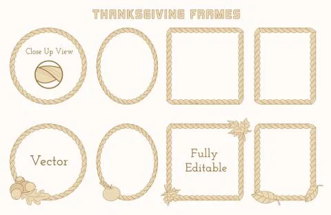 Set of Thanksgiving frames with hand drawn elements. Stock Illustration
