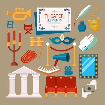 Set of theater elements in flat design Stock Illustration