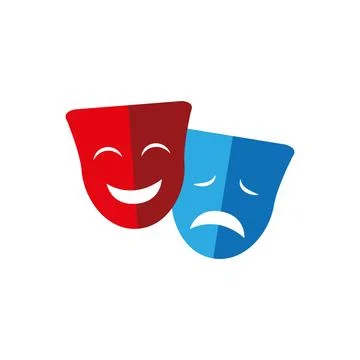 Set of Theater face mask icon, emotion actor comedy and drama symbol Stock Illustration