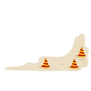 Set of their three construction cones that stand on the ground, cartoon illus Stock Illustration