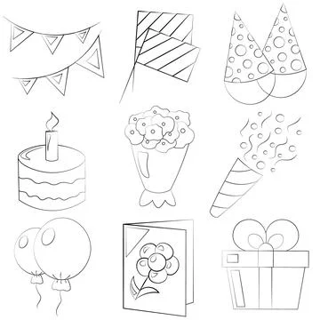 Set on the theme of the Holiday. Draw illustration in black and white Illustrazione stock