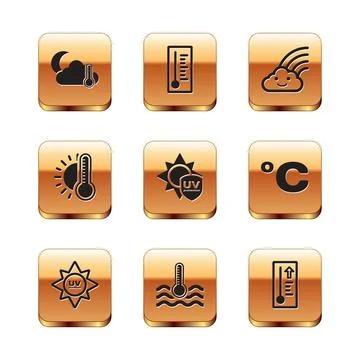 Set Thermometer and cloud, moon, UV protection, Water thermometer, with sun Ilustração Stock