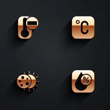 Set Thermometer, Celsius, Eclipse of the sun and Water drop percentage icon with 스톡 일러스트