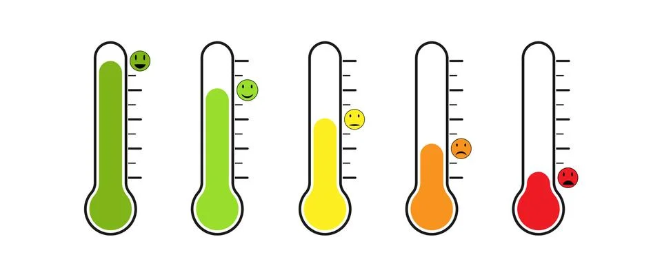Set of thermometer with different temperature. Emotions, mood or voting. 스톡 일러스트