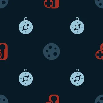 Set Thermometer, Moon and Compass on seamless pattern. Vector Illustrazione stock