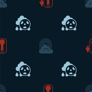 Set Thermometer, Rainbow with cloud and Acid rain radioactive on seamless 스톡 일러스트