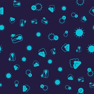 Set Thermometer, Sun,  and Cloud on seamless pattern. Vector Stock Illustration